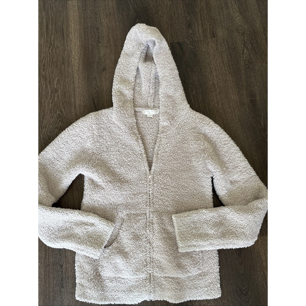 Barefoot Dreams Beige Full Zip Hoodie Sweater Loungewear Travel Bamboo Cozy L